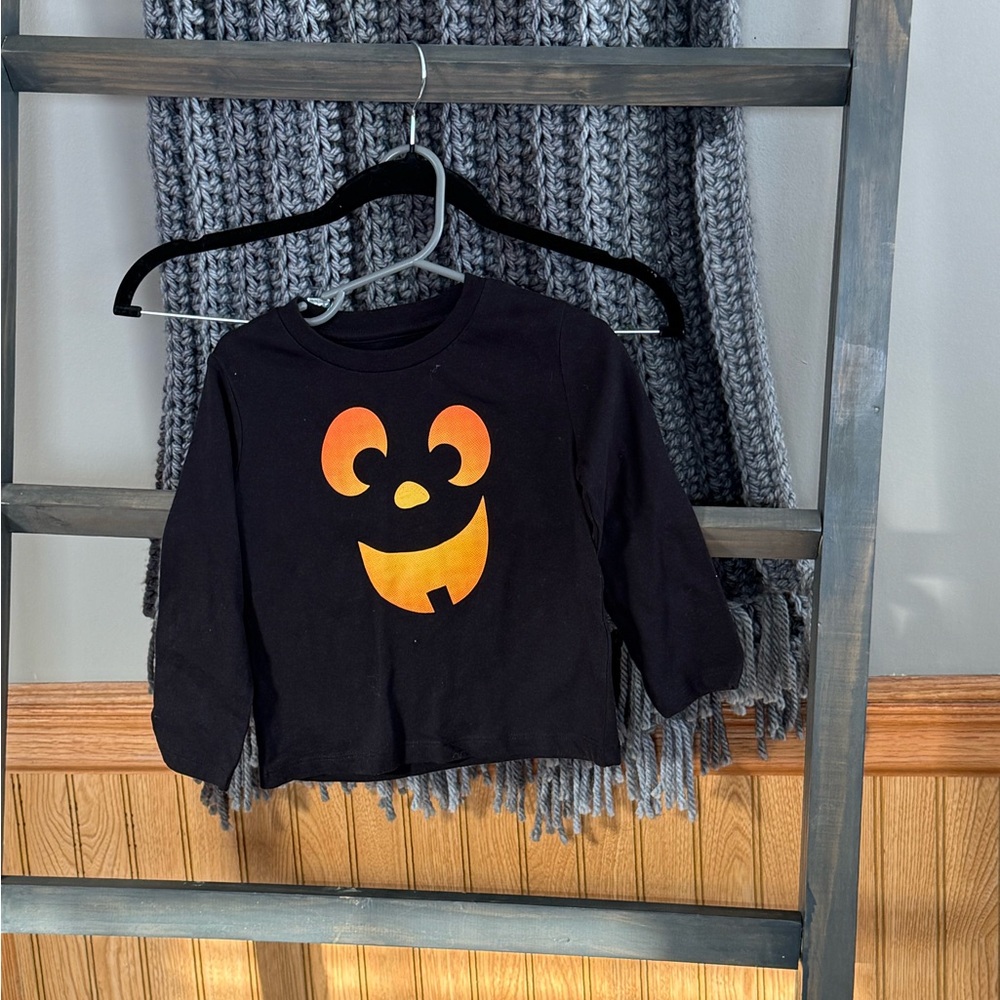 Kids Black Halloween Shirt with Orange Smiley Face